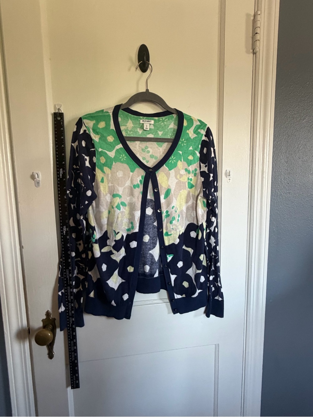 Old Navy Floral Print V-Neck Cardigan - Navy & Green